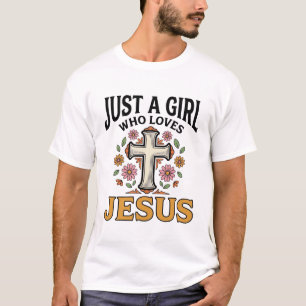 Nur ein Mädchen, das Jesus Floral Cross Shirt lieb