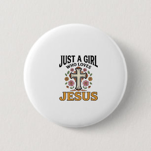 Nur ein Mädchen, das Jesus liebt, florales Kreuz-S Button