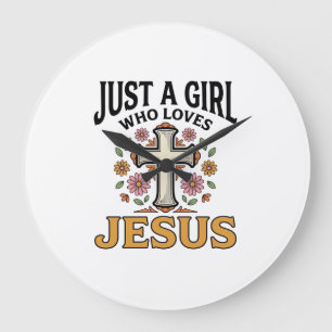 Nur ein Mädchen, das Jesus liebt, florales Kreuz-S Große Wanduhr