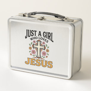 Nur ein Mädchen, das Jesus liebt, florales Kreuz-S Metall Brotdose