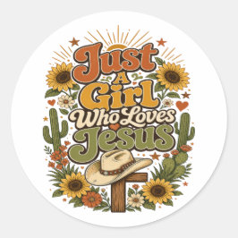 Nur ein Mädchen, das Jesus liebt, Groovy Cowgirl-A Runder Aufkleber