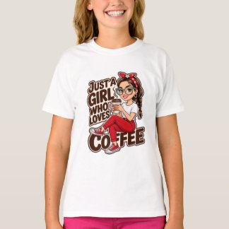 Nur ein Mädchen, das Kaffee liebt, süße Cartoon-Fr T-Shirt