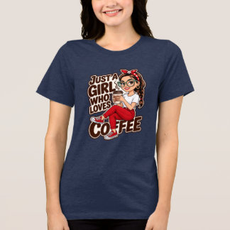 Nur ein Mädchen, das Kaffee liebt, süße Cartoon-Fr Tri-Blend Shirt
