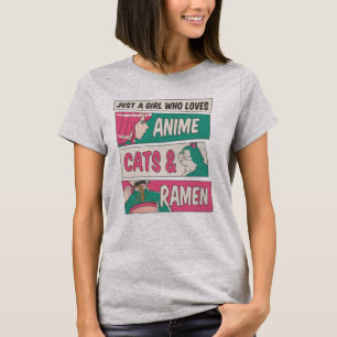 Nur ein Mädchen, das Katzen, Anime und Ramen Liebe T-Shirt