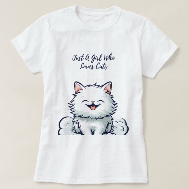 Nur ein Mädchen, das Katzen Liebe - Niedliche weiß T-Shirt (Design vorne)