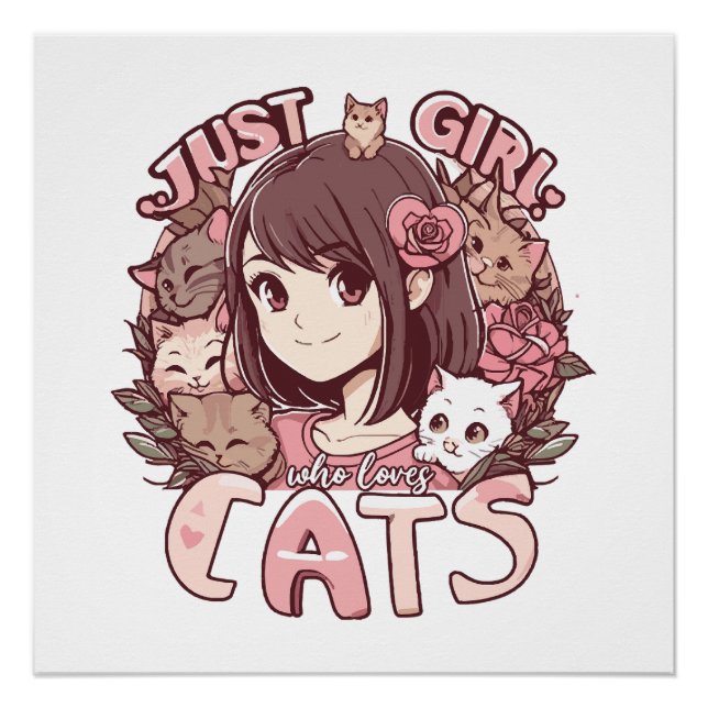 Nur ein Mädchen, das Katzen Liebe Poster (Vorderseite)