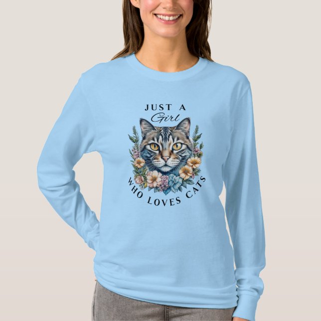 Nur ein Mädchen, das Katzen Liebe T-Shirt (Vorderseite)