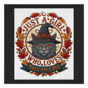 Nur ein Mädchen, das Katzen liebt, Halloween Hexe  Poster