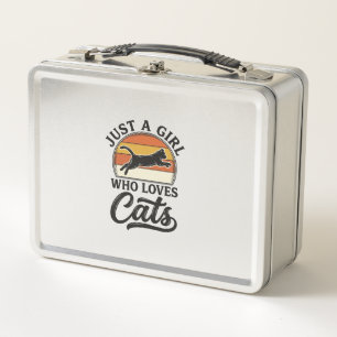 Nur ein Mädchen, das Katzen Retro Vintage Katzen-D Metall Brotdose
