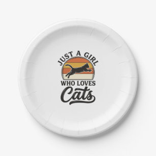 Nur ein Mädchen, das Katzen Retro Vintage Katzen-D Pappteller