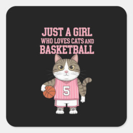 Nur ein Mädchen, das Katzen und Basketball Liebe Quadratischer Aufkleber