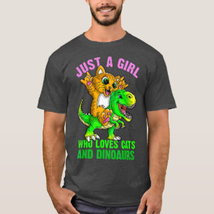 Nur ein Mädchen, das Katzen und Dinosaurier-Gesche T-Shirt