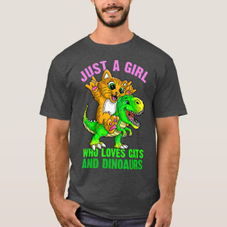 Nur ein Mädchen, das Katzen und Dinosaurier-Gesche T-Shirt