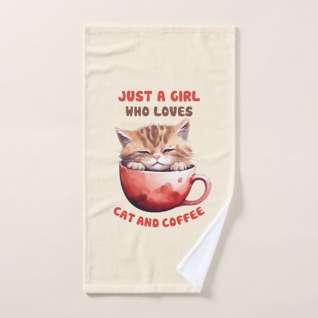 Nur ein Mädchen, das Katzen und Kaffee Liebe (2) Badhandtuch Set (Handtuch)