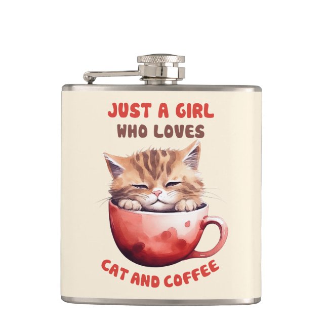 Nur ein Mädchen, das Katzen und Kaffee Liebe (2) Flachmann (Vorderseite)