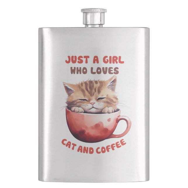 Nur ein Mädchen, das Katzen und Kaffee Liebe (2) Flachmann (Vorderseite)