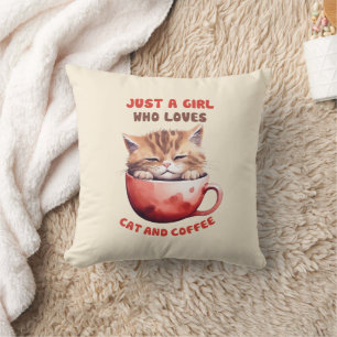 Nur ein Mädchen, das Katzen und Kaffee Liebe (2) Kissen