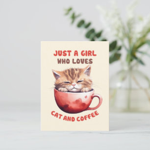 Nur ein Mädchen, das Katzen und Kaffee Liebe (2) Postkarte
