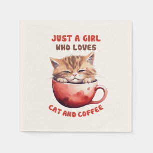 Nur ein Mädchen, das Katzen und Kaffee Liebe (2) Serviette