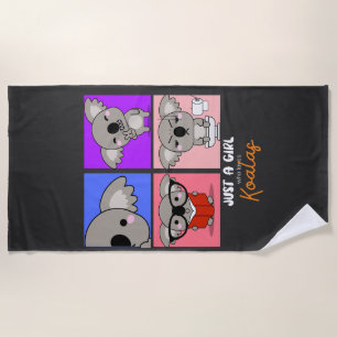 Nur ein Mädchen, das Koalas Liebe. Strandtuch