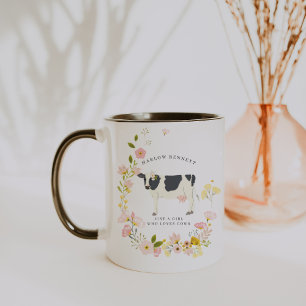 Nur ein Mädchen, das Kühe liebt Monogramm Tasse