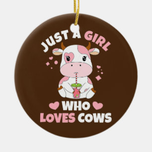 Nur ein Mädchen, das Kühe Niedliche Erdbeerkuh L Keramik Ornament