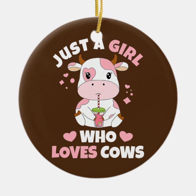 Nur ein Mädchen, das Kühe Niedliche Erdbeerkuh Lie Keramik Ornament (Vorne)