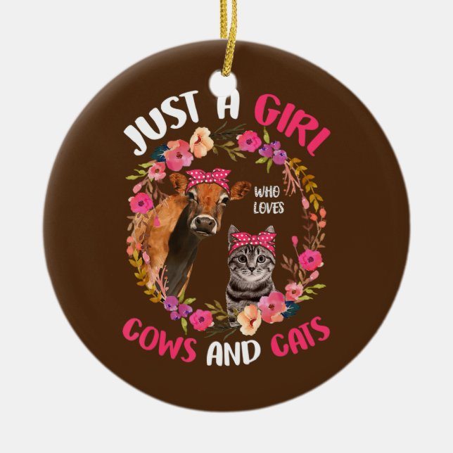 Nur ein Mädchen, das Kühe und Katzen Niedlichen Ba Keramik Ornament (Vorne)