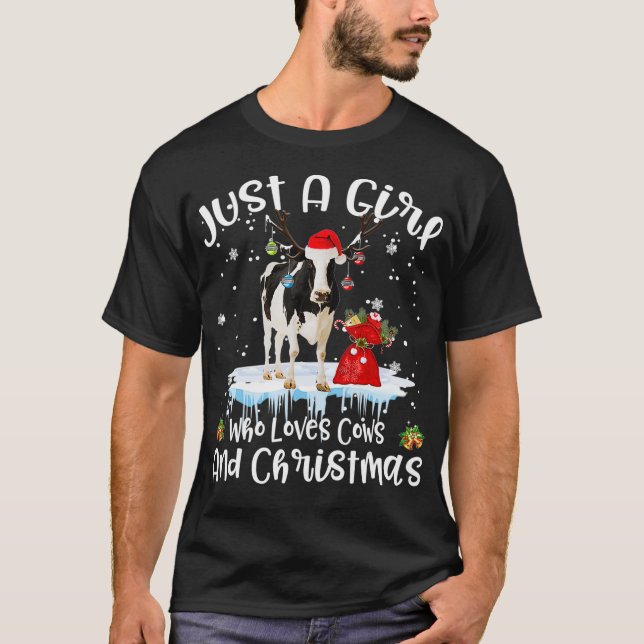 Nur ein Mädchen, das Kühe und Weihnachten hässlich T-Shirt (Vorderseite)