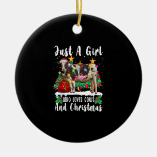 Nur ein Mädchen, das Kühe und Weihnachtsfamilie Li Keramik Ornament