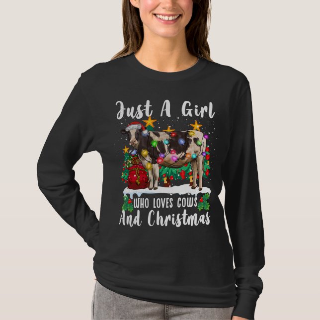 Nur ein Mädchen, das Kühe und Weihnachtsfamilie Li T-Shirt (Vorderseite)