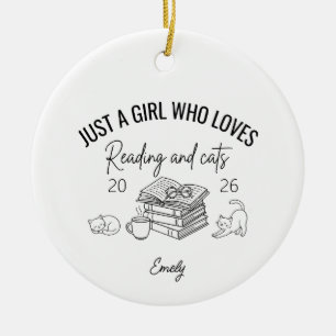 Nur ein Mädchen, das Lesen und Katzen liebt, Katze Keramik Ornament