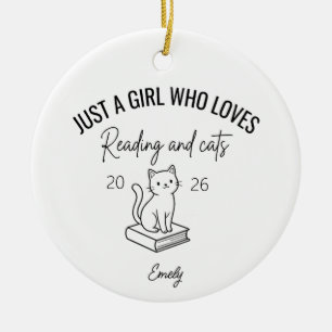 Nur ein Mädchen, das Lesen und Katzen liebt, Katze Keramik Ornament