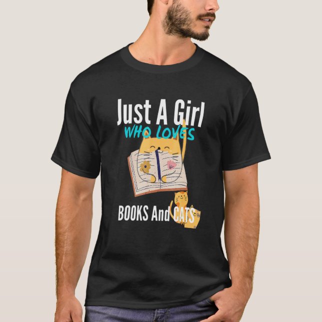 Nur ein Mädchen, das Lieben Bücher und Katzen Nied T-Shirt (Vorderseite)