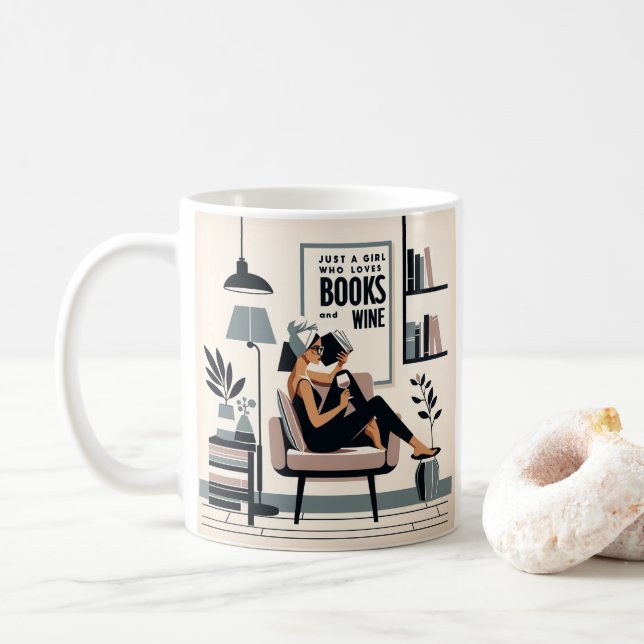 Nur ein Mädchen, das Lieben Bücher und Wein Kaffeetasse (Mit Donut)