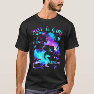 Nur ein Mädchen, das Lieben Drachen und Einhorn Fa T-Shirt