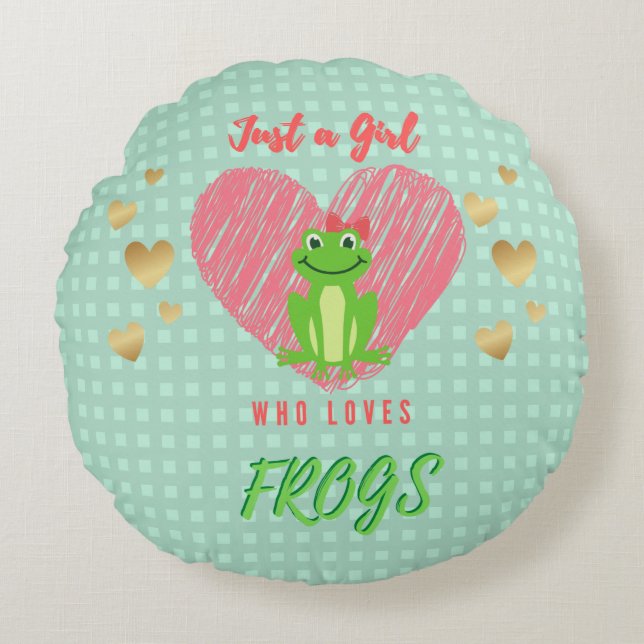 Nur ein Mädchen, das Lieben Frösche rund Kissen mi (Vorderseite)
