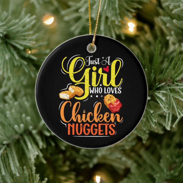 Nur ein Mädchen, das Lieben Hühnchen-Nuggets-Girl- Keramik Ornament (Baum)