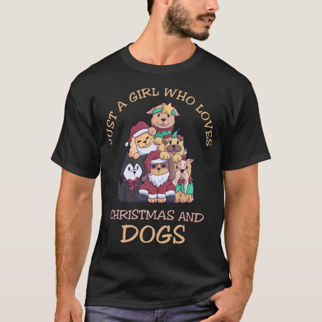 Nur ein Mädchen, das Lieben Hunde Weihnachten T-Shirt (Vorderseite)