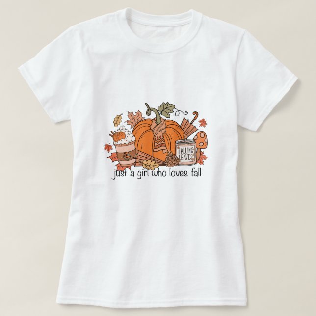 Nur ein Mädchen, das Lieben im Herbst fallen T-Shirt (Design vorne)