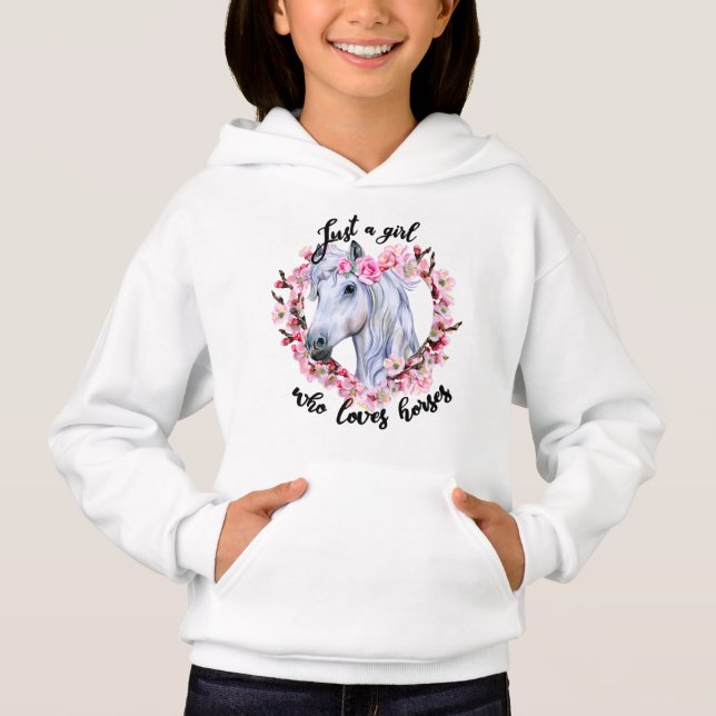 Nur ein Mädchen, das Lieben Pferde Blumenpferde Hoodie (Vorderseite)