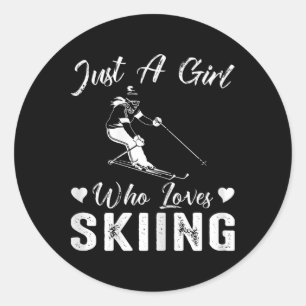 Nur ein Mädchen, das Lieben Skifahren Funny Ski Wi Runder Aufkleber