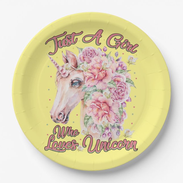 Nur ein Mädchen, das Lieben Unicorn Pappteller (Vorderseite)