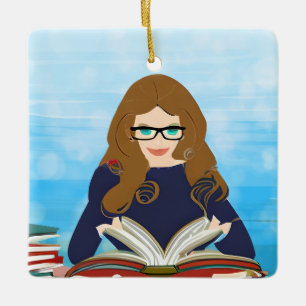 Nur ein Mädchen, das Lieben zum Lesen hat Keramikornament
