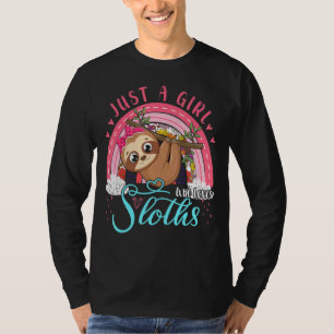 Nur ein Mädchen, das mit Niedlichem Sloth-Regenbog T-Shirt