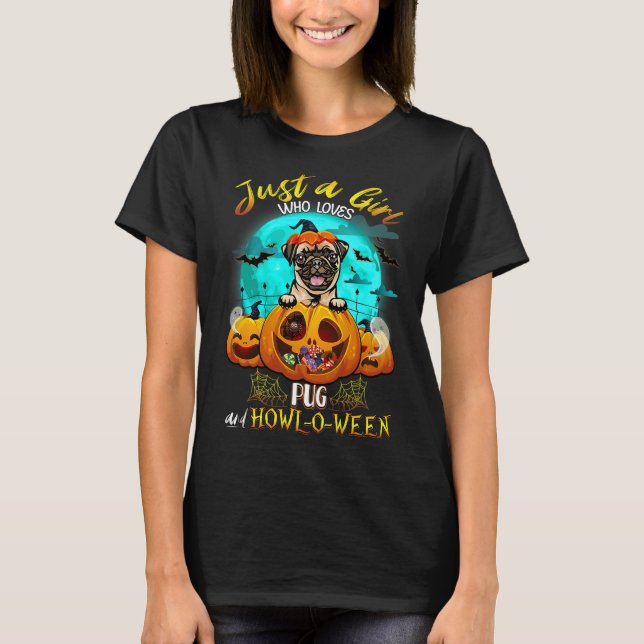 nur ein Mädchen, das Mops-Hund Liebe und halloween T-Shirt (Vorderseite)
