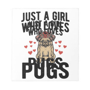 Nur ein Mädchen, das Mops-Old-Shirt-Design liebt Notizblock