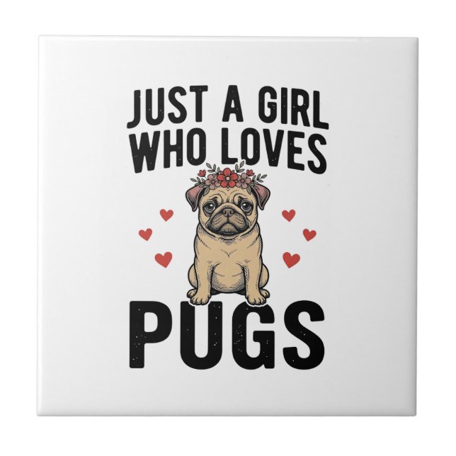 Nur ein Mädchen, das Mops-Oldtimer-Hunde-Shirt-Des Fliese (Vorderseite)