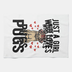 Nur ein Mädchen, das Mops-Oldtimer-Hunde-Shirt-Des Geschirrtuch
