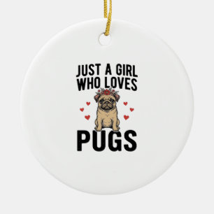 Nur ein Mädchen, das Mops-Oldtimer-Hunde-Shirt-Des Keramik Ornament